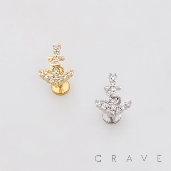 MULTI CZ ANCHOR NAVY MARINE TOP PUSHIN (THREADLESS) 316L SURGICAL STEEL LABRET SET